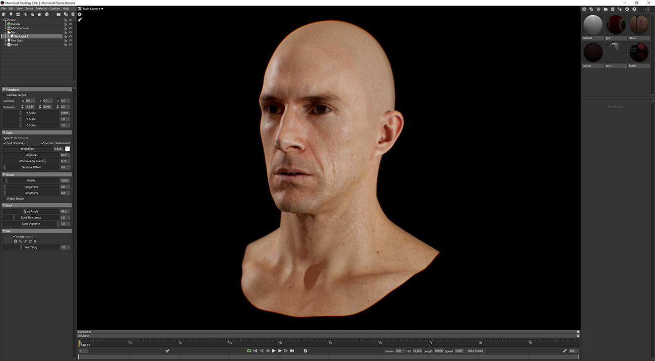 Forties male head model rendered in marmoset Caucasian